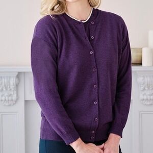 Lands End Cardigan Sweater Plus Size 3X 24W-26W  Plum Purple 100% Cashmere